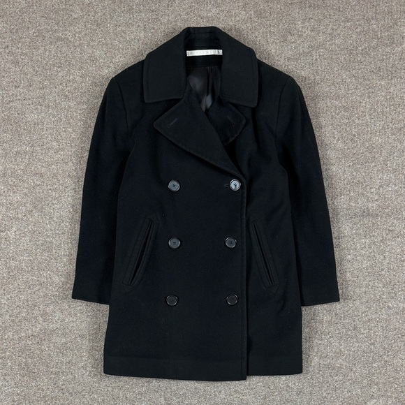 Perry Ellis Jackets & Blazers - Vintage Perry Ellis Black Double Breasted Pea Coat Womens 4 Preppy Winter Jacket